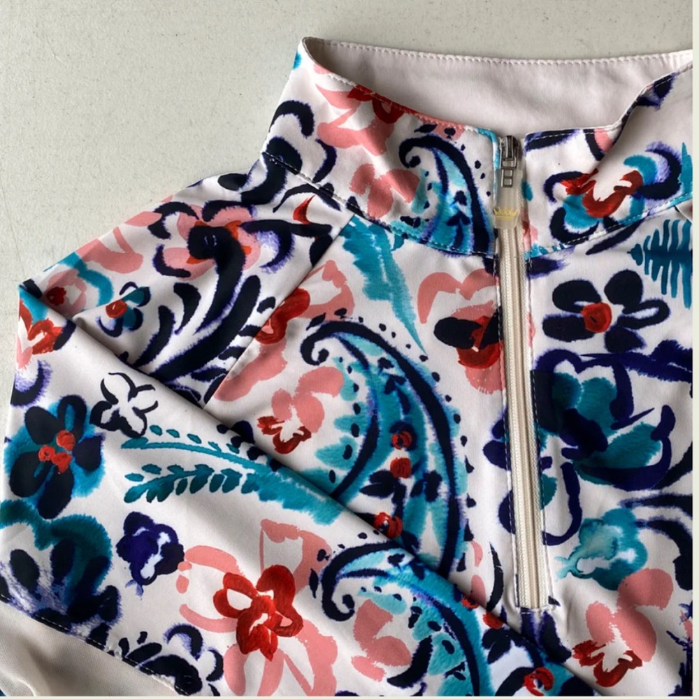 Kastel Denmark Medium Long Sleeve Ikat Paisley Quarter-Zip Riding or golf shirt